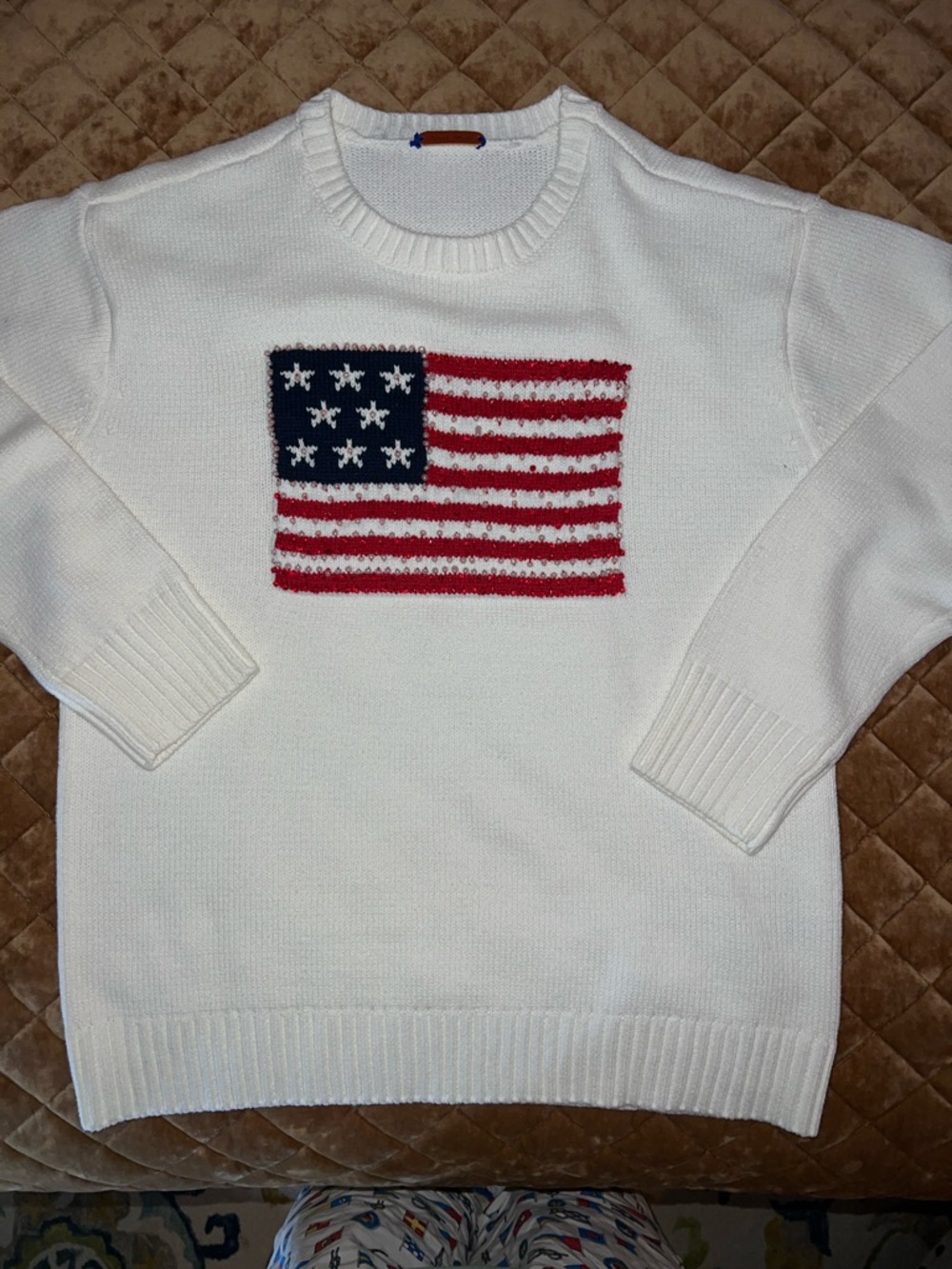 White Hand Beaded American 🇺🇸 Flag Sweater. Perfect for those summer nights.